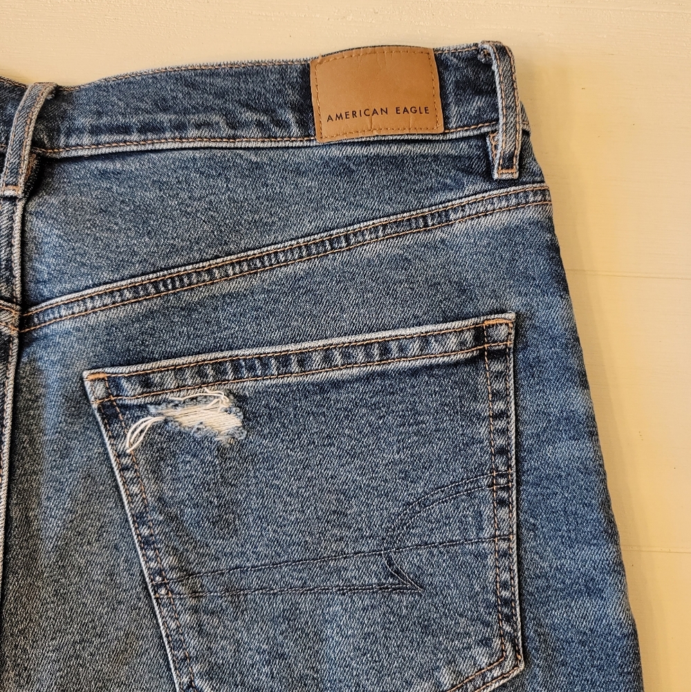 American Eagle High Waisted Strigid Lightly Distressed Relaxed Denim Jean Shorts - Picture 14 of 15